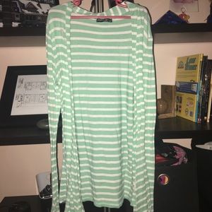 Mint & White Striped Cardigan